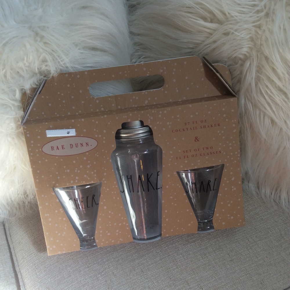 Rae Dunn cocktail shaker and glasses boxed set